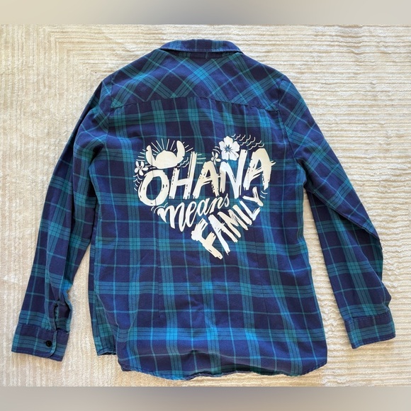 NWOT - Disney Lilo & Stitch Ohana Plaid Blue Woven Button-Up - Size XL - Picture 3 of 3